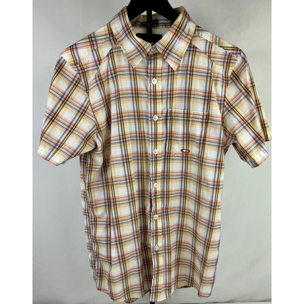 Oakley Mens Short Sleeve Plaid Button Up Shirt Regular‎ Fit Casual Small Button